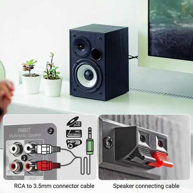 Alt view image 7 of 7 - R980T 4" Active Bookshelf Speakers - 2.0 Computer Speaker - Powered Studio Monitor (Pair)