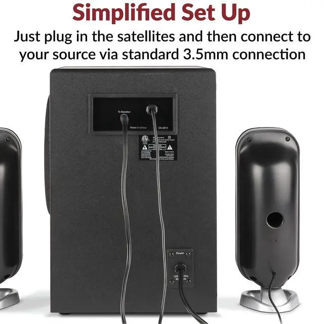 Alt view image 5 of 6 - CA-3810 2.1 Multimedia Speaker System with Subwoofer, 80 Watts Peak Power, Strong Bass, Perfect for Music, Movies, and Games
