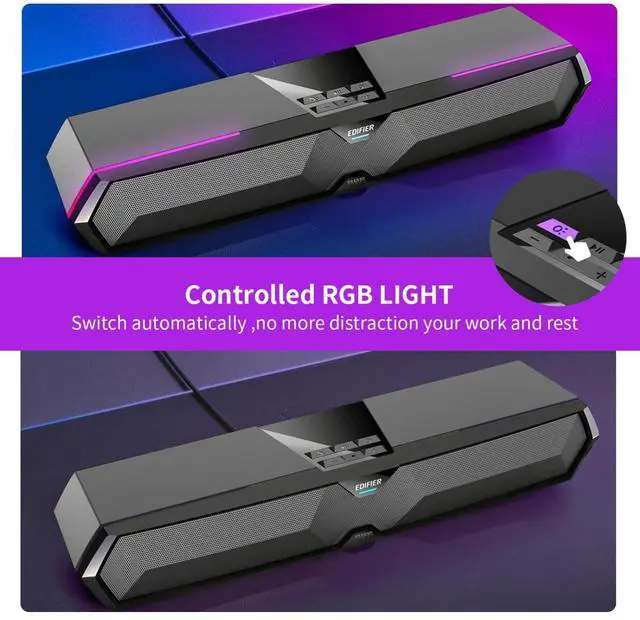 Alt view image 4 of 7 - MG300 Computer Sound Bar: Loud Speakers with Deep Bass - Switch RGB Built-in Microphone for Gaming Speakers Wireless Bluetooth 5.3 & USB Adapter PC Sound Bar for Desktop