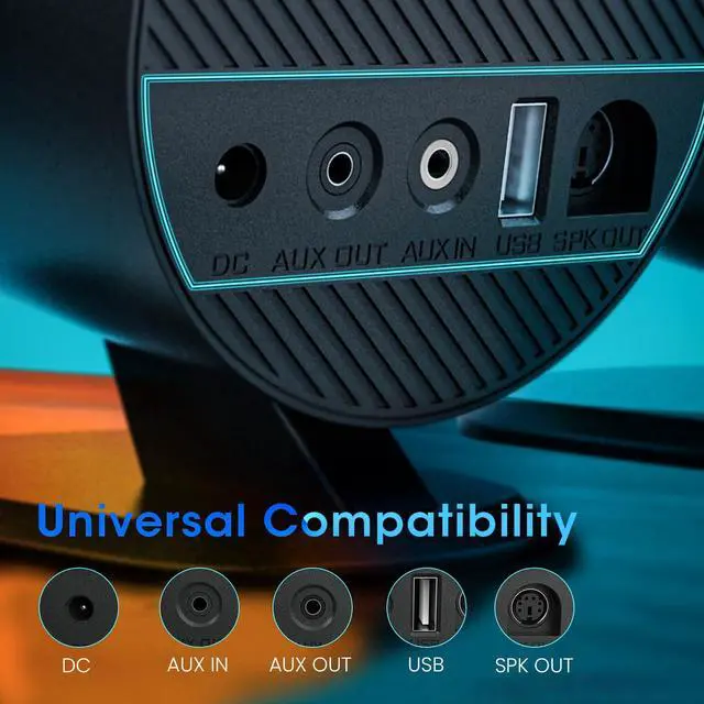 Alt view image 4 of 7 - Computer Speakers, Bluetooth PC Speakers, DC Powered Gaming Speaker with 3 EQ Modes, Stereo Speakers with 6 RGB Modes, Aux in, Headphone, USB port Speaker for Laptop/Desktop/TV, 2*15W, 2.0 CH