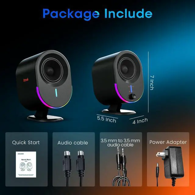Alt view image 7 of 7 - Computer Speakers, Bluetooth PC Speakers, DC Powered Gaming Speaker with 3 EQ Modes, Stereo Speakers with 6 RGB Modes, Aux in, Headphone, USB port Speaker for Laptop/Desktop/TV, 2*15W, 2.0 CH
