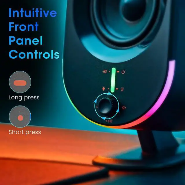 Alt view image 6 of 7 - Computer Speakers, Bluetooth PC Speakers, DC Powered Gaming Speaker with 3 EQ Modes, Stereo Speakers with 6 RGB Modes, Aux in, Headphone, USB port Speaker for Laptop/Desktop/TV, 2*15W, 2.0 CH