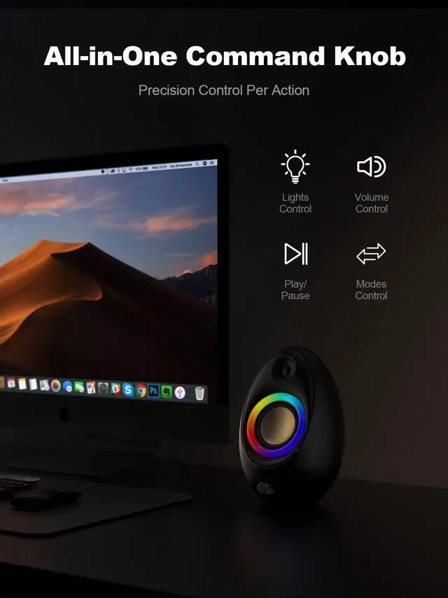 Alt view image 3 of 6 - Computer Speakers for Desktop PC, Bluetooth 5.4 Desktop Speakers with 2 Speaker Units, Dynamic RGB Light USB Speaker, USB/Type-C Powered Plug & Play PC Speakers for Desktop, Laptops, Tablet