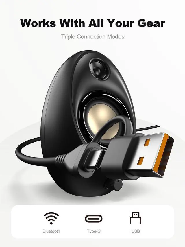 Alt view image 4 of 6 - Computer Speakers for Desktop PC, Bluetooth 5.4 Desktop Speakers with 2 Speaker Units, Dynamic RGB Light USB Speaker, USB/Type-C Powered Plug & Play PC Speakers for Desktop, Laptops, Tablet