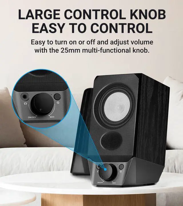 Alt view image 4 of 7 - Edifier R19BT 2.0 PC Speaker System with Wooden Cabinet, Bluetooth 5.3, Full Stereo Sound, Strong Bass, Volume Control, 3.5mm Input/USB-A Sound Card for Computer/TV/Smartphone/Tablet - Black