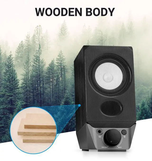 Alt view image 6 of 7 - Edifier R19BT 2.0 PC Speaker System with Wooden Cabinet, Bluetooth 5.3, Full Stereo Sound, Strong Bass, Volume Control, 3.5mm Input/USB-A Sound Card for Computer/TV/Smartphone/Tablet - Black