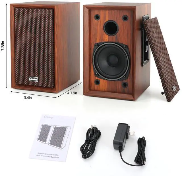 Alt view image 6 of 7 - 40W Computer Speakers, Bluetooth Bookshelf Speakers,2.0 AC Powered Wooden PC Speakers with Strong Bass,7.28" X 2 AC Powered USB Input Speakers with DSP,Wooden Speaker for Laptop