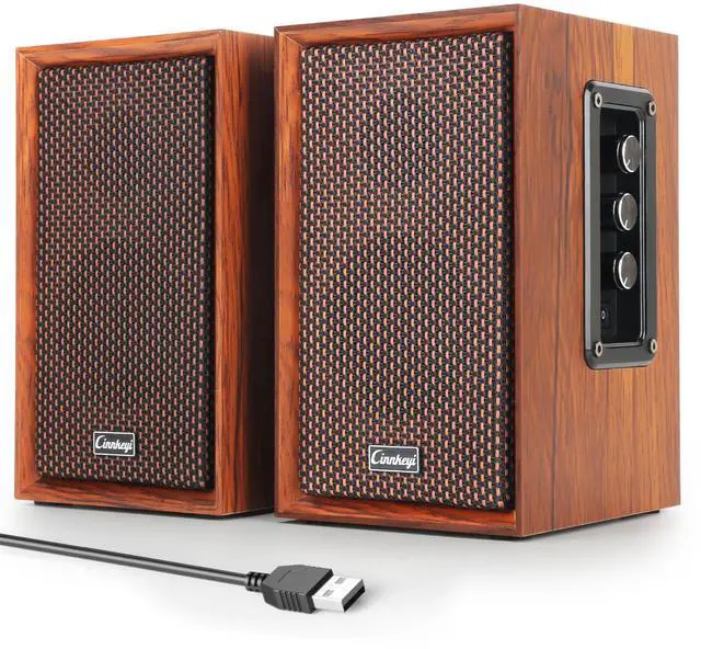 Alt view image 7 of 7 - 40W Computer Speakers, Bluetooth Bookshelf Speakers,2.0 AC Powered Wooden PC Speakers with Strong Bass,7.28" X 2 AC Powered USB Input Speakers with DSP,Wooden Speaker for Laptop
