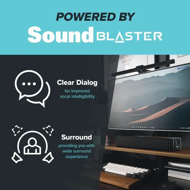 Alt view image 6 of 7 - Stage SE Under-Monitor Soundbar with USB Digital Audio and Bluetooth 5.3, Clear Dialog and Surround by Sound Blaster, Powered via Adapter
