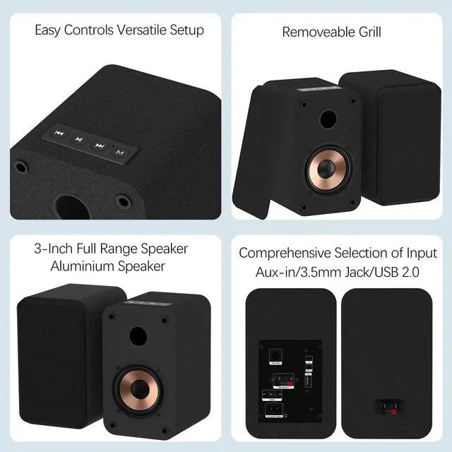 Alt view image 6 of 7 - Plug-N-Play Gaming Computer Speakers for Desktop and PC, 30W RMS Active Bookshelf Speaker with 3-Inch Full Range Speaker,Support Bluetooth 5.3, USB Playback,Aux-in and 3.5mm Earphone Port
