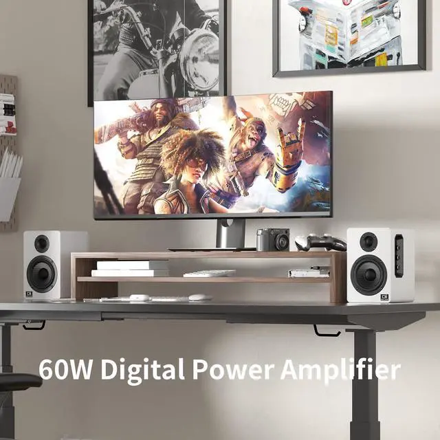 Alt view image 2 of 7 - Harmony H2 60W Desktop Speakers with DSP, Bluetooth 5.3, 24-Bit Optical, USB-C, AUX, Silk-Dome Tweeter, Carbon-Fiber Woofer, for Computer, PC Monitor, Gaming (White)