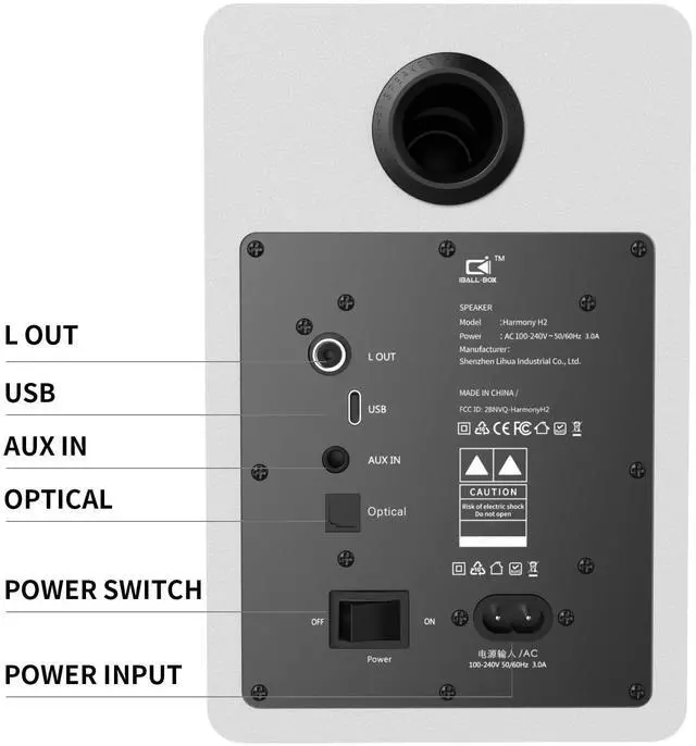 Alt view image 6 of 7 - Harmony H2 60W Desktop Speakers with DSP, Bluetooth 5.3, 24-Bit Optical, USB-C, AUX, Silk-Dome Tweeter, Carbon-Fiber Woofer, for Computer, PC Monitor, Gaming (White)