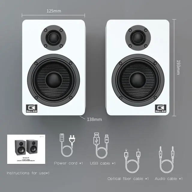 Alt view image 7 of 7 - Harmony H2 60W Desktop Speakers with DSP, Bluetooth 5.3, 24-Bit Optical, USB-C, AUX, Silk-Dome Tweeter, Carbon-Fiber Woofer, for Computer, PC Monitor, Gaming (White)