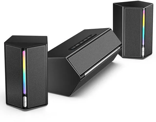 Main image of Computer Speakers System with Subwoofer, Gaming Speaker for PC with RGB, Volume Control, Monitoring, 3.5mm Aux Input, AC Powered Speakers for Desktop Mobile TV-AmpliGame A22