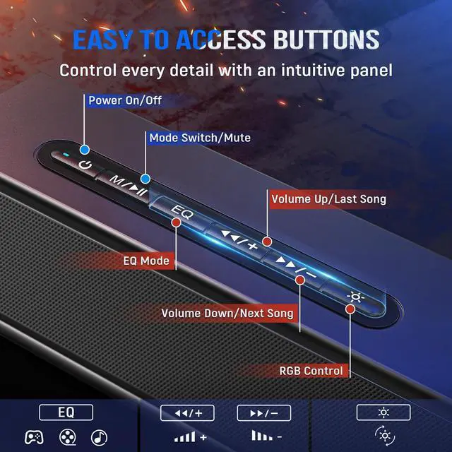 Alt view image 6 of 7 - Computer Speakers System with Subwoofer, Gaming Speaker for PC with RGB, Volume Control, Monitoring, 3.5mm Aux Input, AC Powered Speakers for Desktop Mobile TV-AmpliGame A22
