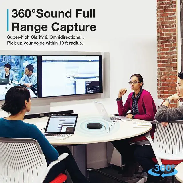 Alt view image 7 of 7 - USB Speakerphone, Conference Computer Speakers with Microphone for Home Office Calls, 360 Degree Enhanced Voice Pickup, Noise Reduction, Echo Cancellation, Compatible with Zoom, Teams, Skype