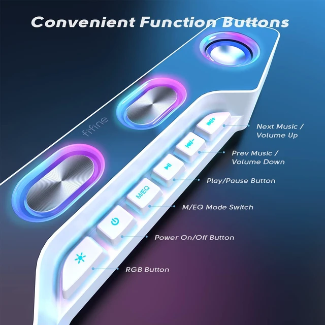 Alt view image 3 of 6 - Fifine Gaming Speakers for PC, Bluetooth Computer Speakers Wireless with Aux-in for Desktop Laptop, RGB Desk Loudspeakers with Volume Control for Party Streaming Meeting A16 White