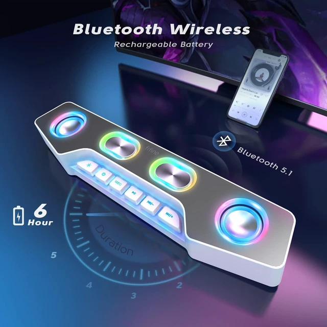 Alt view image 5 of 6 - Fifine Gaming Speakers for PC, Bluetooth Computer Speakers Wireless with Aux-in for Desktop Laptop, RGB Desk Loudspeakers with Volume Control for Party Streaming Meeting A16 White
