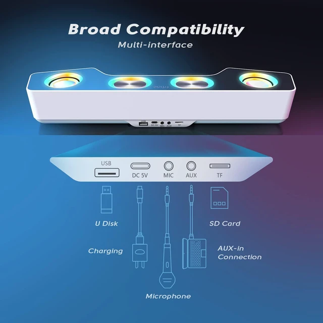 Alt view image 6 of 6 - Fifine Gaming Speakers for PC, Bluetooth Computer Speakers Wireless with Aux-in for Desktop Laptop, RGB Desk Loudspeakers with Volume Control for Party Streaming Meeting A16 White