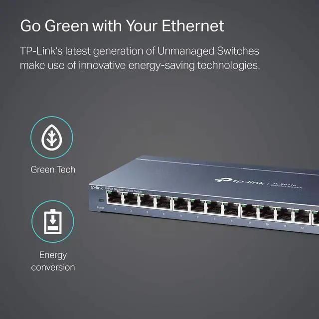 Alt view image 4 of 6 - 16 Port Gigabit Ethernet Network Switch, Desktop/ Wall-Mount, Fanless, Sturdy Metal w/ Shielded Ports, Traffic Optimization, Unmanaged (TL-SG116)