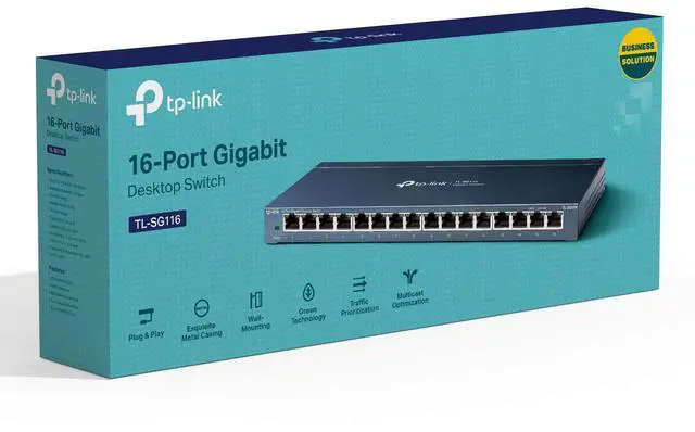 Alt view image 6 of 6 - 16 Port Gigabit Ethernet Network Switch, Desktop/ Wall-Mount, Fanless, Sturdy Metal w/ Shielded Ports, Traffic Optimization, Unmanaged (TL-SG116)