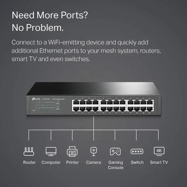 Alt view image 2 of 5 - 24 Port Gigabit Ethernet Switch Desktop/ Rackmount Plug & Play Shielded Ports Sturdy Metal Fanless Quiet Traffic Optimization Unmanaged (TL-SG1024S)