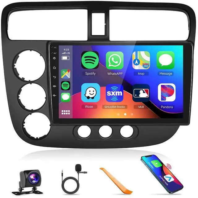 Main image of Built-in DSP Car Stereo Radio for Honda Civic 2001 2002 2003 2004 2005 with Wireless CarPlay Android Auto MirrorLink  9 inch HD IPS Touch Screen Bluetooth GPS WiFi Backup Camera Mic