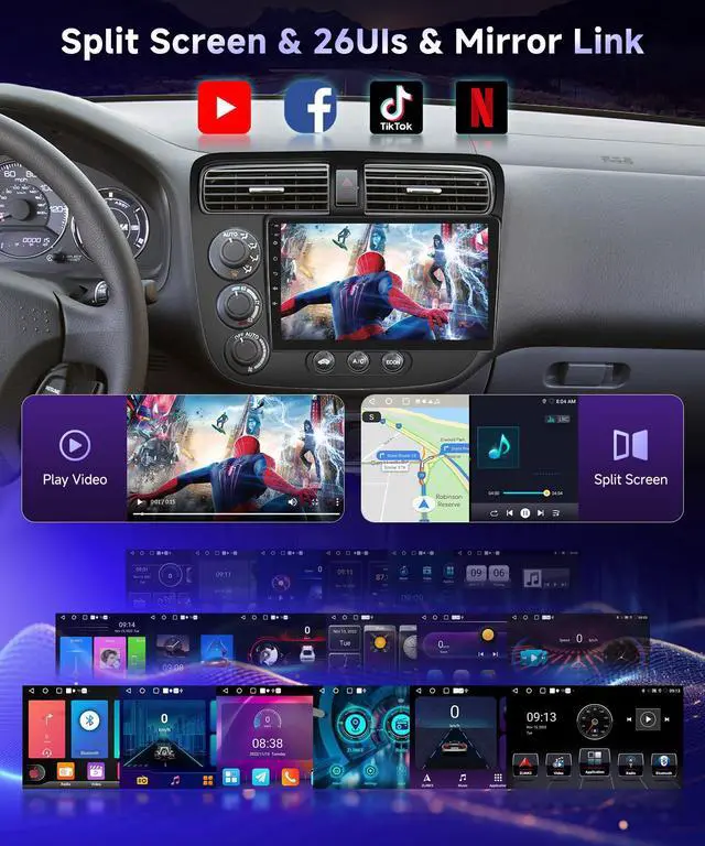 Alt view image 5 of 7 - Built-in DSP Car Stereo Radio for Honda Civic 2001 2002 2003 2004 2005 with Wireless CarPlay Android Auto MirrorLink  9 inch HD IPS Touch Screen Bluetooth GPS WiFi Backup Camera Mic