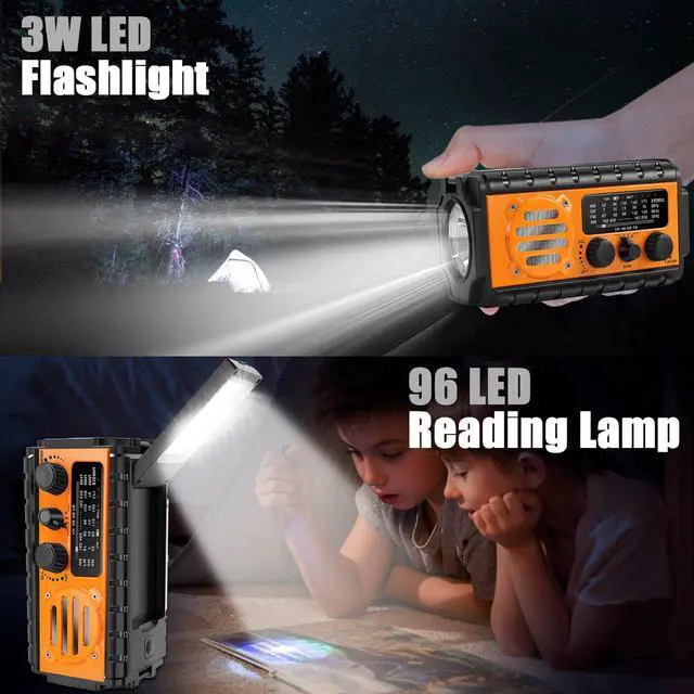 Alt view image 4 of 7 - _Mega Brand 74000mWh Emergency Radio with NOAA Weather, Portable Hand Crank SW/AM/FM Survival Radio with Fast Charge Rechargeable Solar Battery, Flashlight, Reading Lamp,SOS Sirenor Home Outdoor