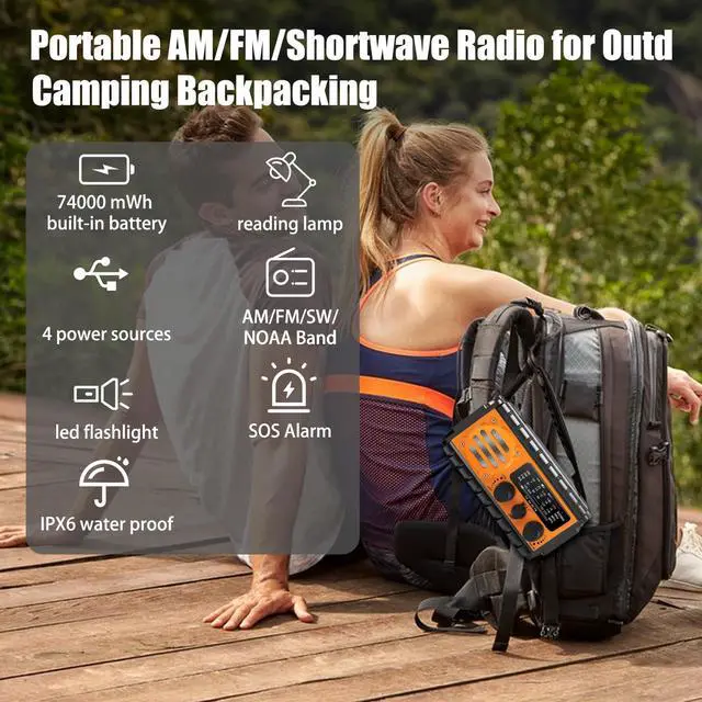 Alt view image 6 of 7 - _Mega Brand 74000mWh Emergency Radio with NOAA Weather, Portable Hand Crank SW/AM/FM Survival Radio with Fast Charge Rechargeable Solar Battery, Flashlight, Reading Lamp,SOS Sirenor Home Outdoor