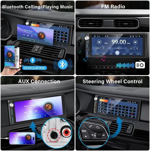 Alt view image 5 of 7 - Single Din Car Stereo with Apple Carplay Android Auto,6.9 Inch IPS Touch Screen Car Stereo with Backup Camera, Car Radio Support Mirror Link Bluetooth Handsfree FM AM USB EQ SWC