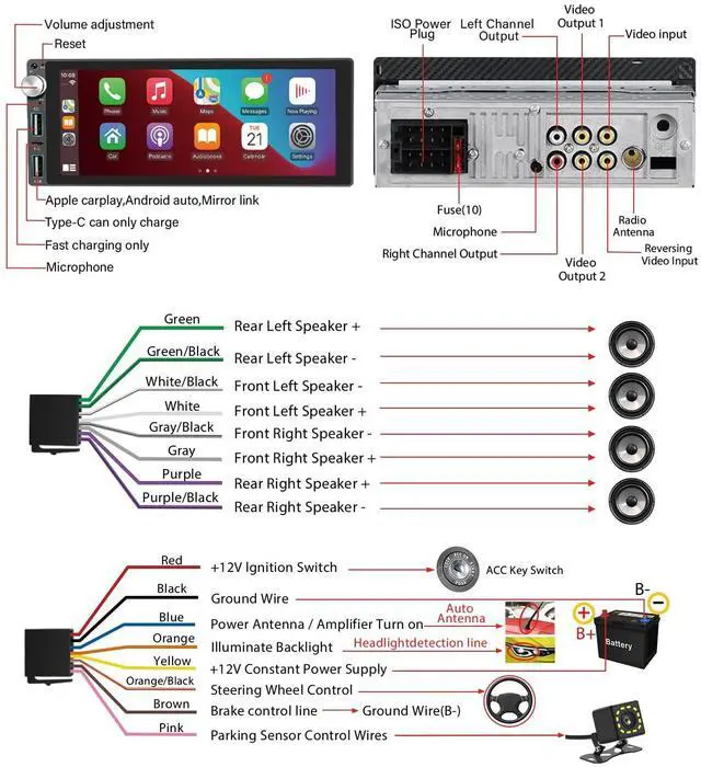 Alt view image 7 of 7 - Single Din Car Stereo with Apple Carplay Android Auto,6.9 Inch IPS Touch Screen Car Stereo with Backup Camera, Car Radio Support Mirror Link Bluetooth Handsfree FM AM USB EQ SWC