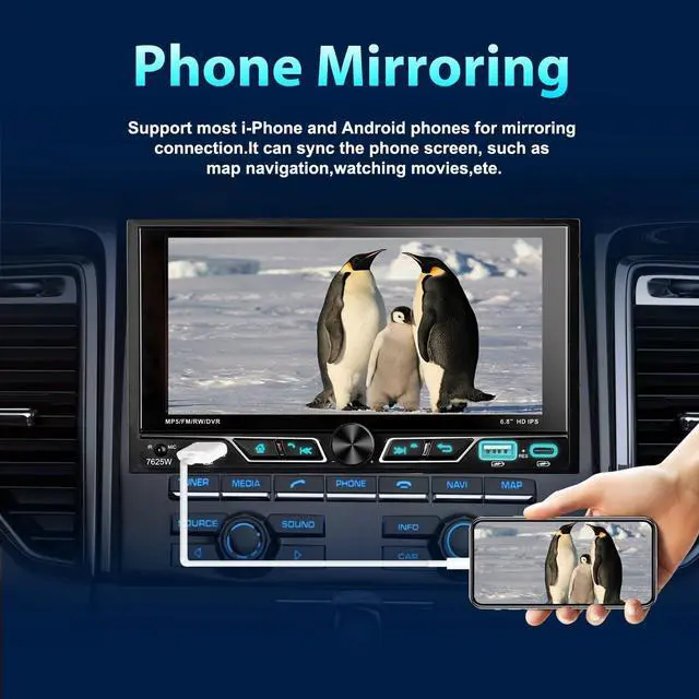 Alt view image 6 of 7 - Double Din Car Stereo Compatible with [Wireless] Apple CarPlay/Android Auto 6.8 Inch Touchscreen Bluetooth AM/FM Radio 2X USB (Both 2.1A Fast Charge) Backup Camera
