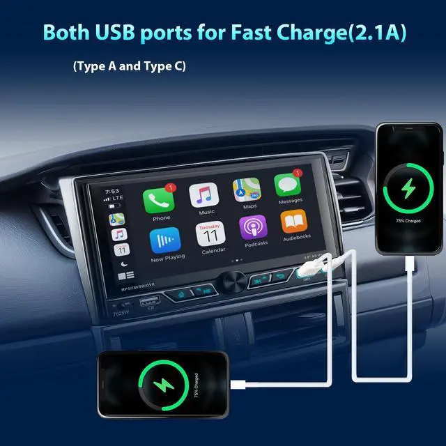 Alt view image 4 of 7 - Double Din Car Stereo Compatible with [Wireless] Apple CarPlay/Android Auto 6.8 Inch Touchscreen Bluetooth AM/FM Radio 2X USB (Both 2.1A Fast Charge) Backup Camera