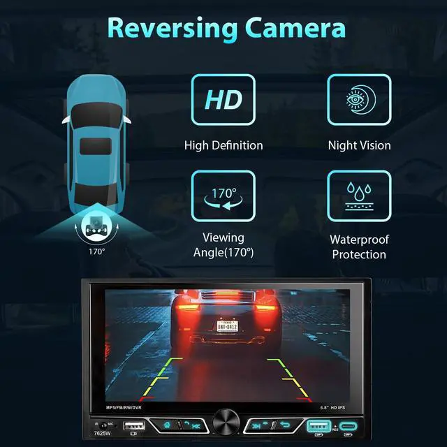 Alt view image 7 of 7 - Double Din Car Stereo Compatible with [Wireless] Apple CarPlay/Android Auto 6.8 Inch Touchscreen Bluetooth AM/FM Radio 2X USB (Both 2.1A Fast Charge) Backup Camera