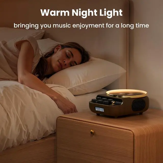 Alt view image 6 of 7 - Retro Portable CD Players with Bluetooth Speakers, FM Radio, Night Light, LCD Display, 4000 mAh Battery, Vintage Radio Built in Dual Speakers Supports USB/AUX/Type-C for Home, Gifts (Wood)