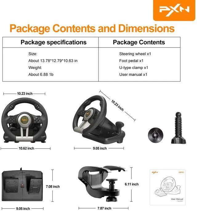 Alt view image 7 of 7 - Racing Wheel - Gaming Steering Wheel for PC, V3II 180 Degree Driving Wheel Volante PC Universal Usb Car Racing with Pedal for PS4, PC, PS3,Xbox Series X|S, Xbox One