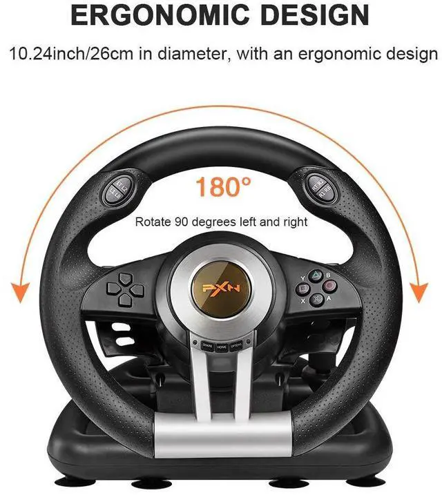 Alt view image 6 of 7 - PC Racing Wheel, V3II 180 Degree Universal Usb Car Sim Race Steering Wheel with Pedals for PS3, PS4, Xbox One, Xbox Series X/S, Switch (Black)