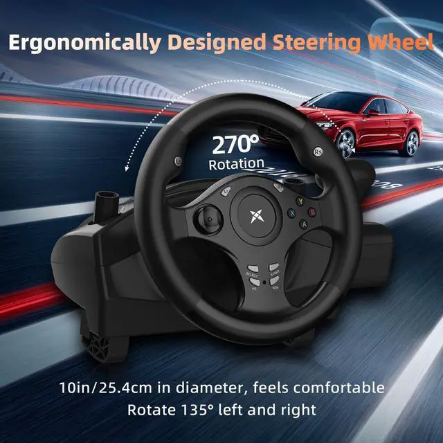 Alt view image 3 of 7 - Racing Wheel, 270° Degree Driving Simulator Race Xbox Steering Wheel and Pedals with Dual Vibration, Gaming Steering Wheel for PC, PS4, Xbox One, Xbox Series X|S, PS3, Switch