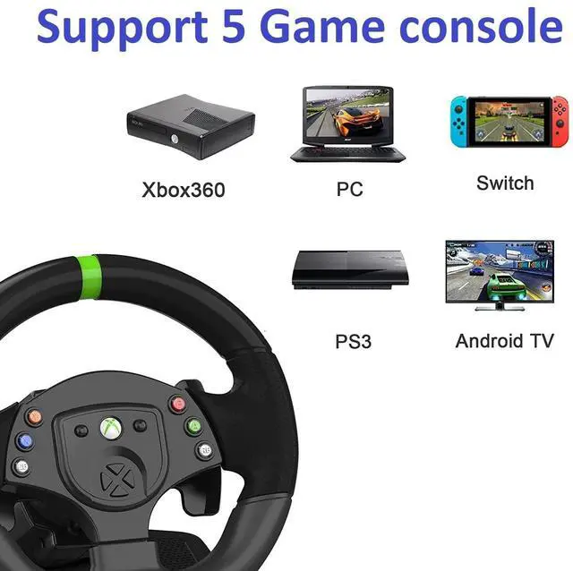 Alt view image 2 of 7 - Xbox 360 Game Racing Wheels,PC Steering Wheel Plug and Play Gaming Driving Volante 180° USB with Pedals Shifter Bundle for XBOX 360 / Windows PC / PS3 /Nintendo switch/Android