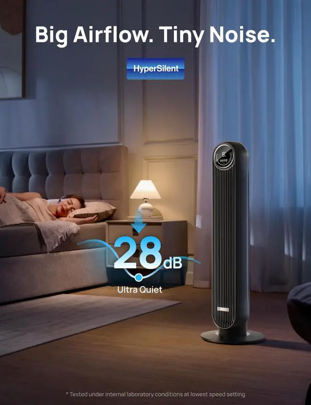 Alt view image 2 of 6 - Tower Fan for Bedroom, 25ft/s Velocity Quiet Floor Fan, 90° Oscillating Fans for Indoors with 4 Speeds, 4 Modes, 8H Timer, Standing Fans, Bladeless Fan, Black, Nomad One (DR-HTF007)