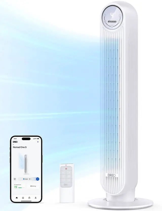 Main image of Tower Fan for Bedroom, 25ft/s Smart Standing Fans, 90° Oscillating Floor Fan with 4 Modes, 4 Speeds, 8H Timer, 28dB, Bladeless, Remote, 28 dB, Works with WiFi Voice Control