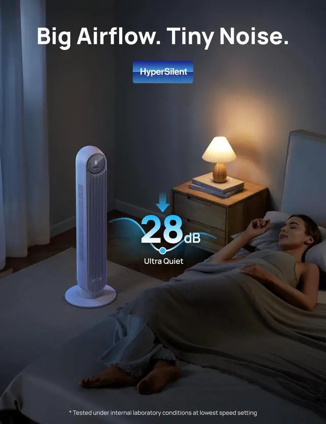 Alt view image 3 of 7 - Tower Fan for Bedroom, 25ft/s Smart Standing Fans, 90° Oscillating Floor Fan with 4 Modes, 4 Speeds, 8H Timer, 28dB, Bladeless, Remote, 28 dB, Works with WiFi Voice Control