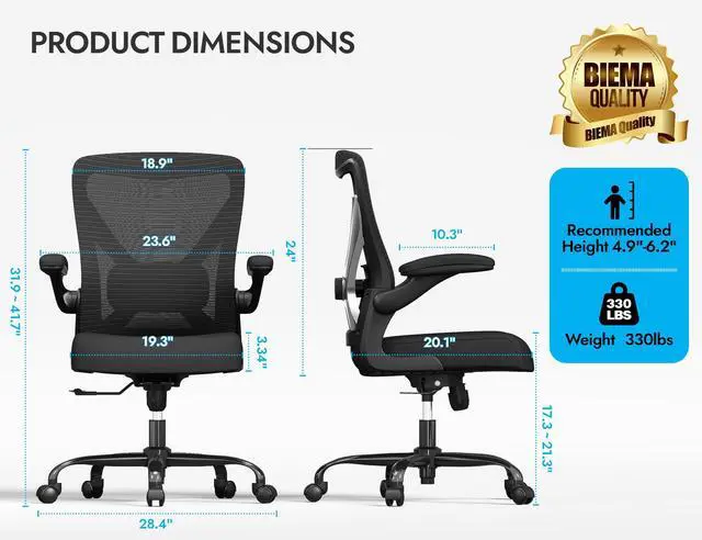 Alt view image 2 of 7 - Ergonomic Office Chair - X-Shaped Computer Desk Chairs Comfy, Mesh High-Back Gaming Chair with Adjustable Lumbar Support, Executive Task Chair for Adults, Comfortable for Long Hours