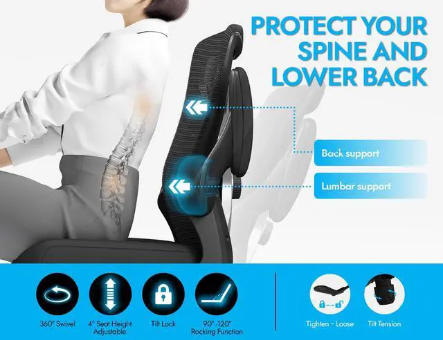 Alt view image 3 of 7 - Ergonomic Office Chair - X-Shaped Computer Desk Chairs Comfy, Mesh High-Back Gaming Chair with Adjustable Lumbar Support, Executive Task Chair for Adults, Comfortable for Long Hours