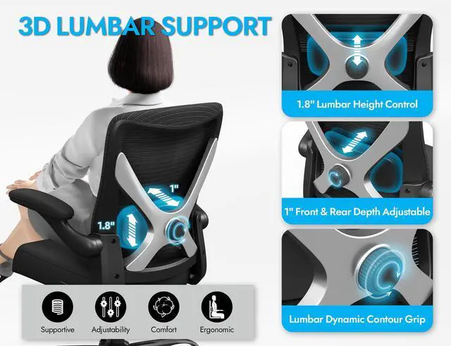 Alt view image 5 of 7 - Ergonomic Office Chair - X-Shaped Computer Desk Chairs Comfy, Mesh High-Back Gaming Chair with Adjustable Lumbar Support, Executive Task Chair for Adults, Comfortable for Long Hours