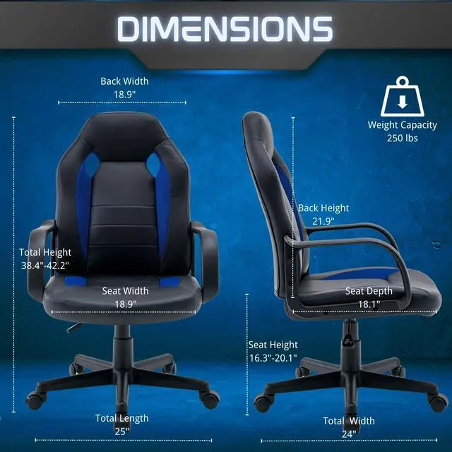 Alt view image 4 of 7 - Ergonomic Computer Gaming Chair Home Office Racing Executive Video Task Desk PU Leather for Adults Teens Kids Gamer