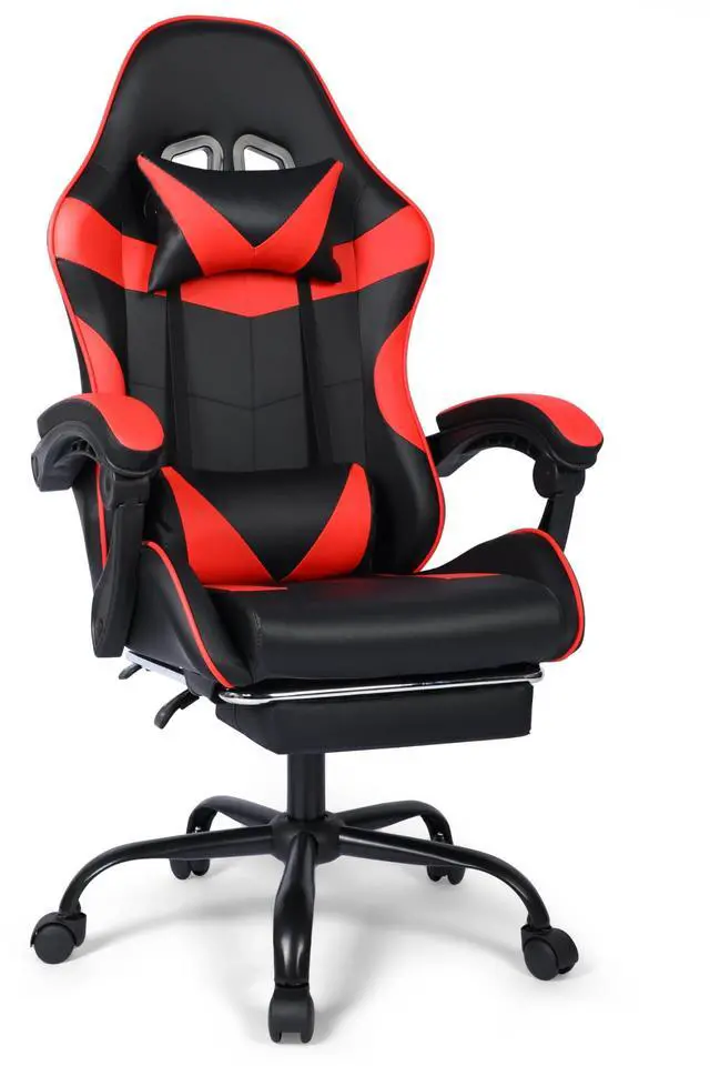 Main image of Gaming Chair, Ergonomic Computer Office Chair with Footrest and Lumbar Support, Height Adjustable Desk Chair with 360° Swivel Seat and Headrest, Red & Black