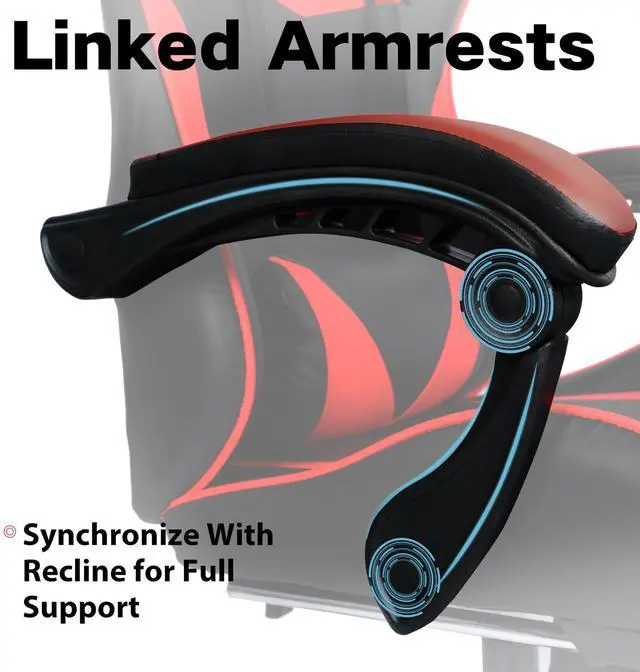 Alt view image 4 of 7 - Gaming Chair, Ergonomic Computer Office Chair with Footrest and Lumbar Support, Height Adjustable Desk Chair with 360° Swivel Seat and Headrest, Red & Black