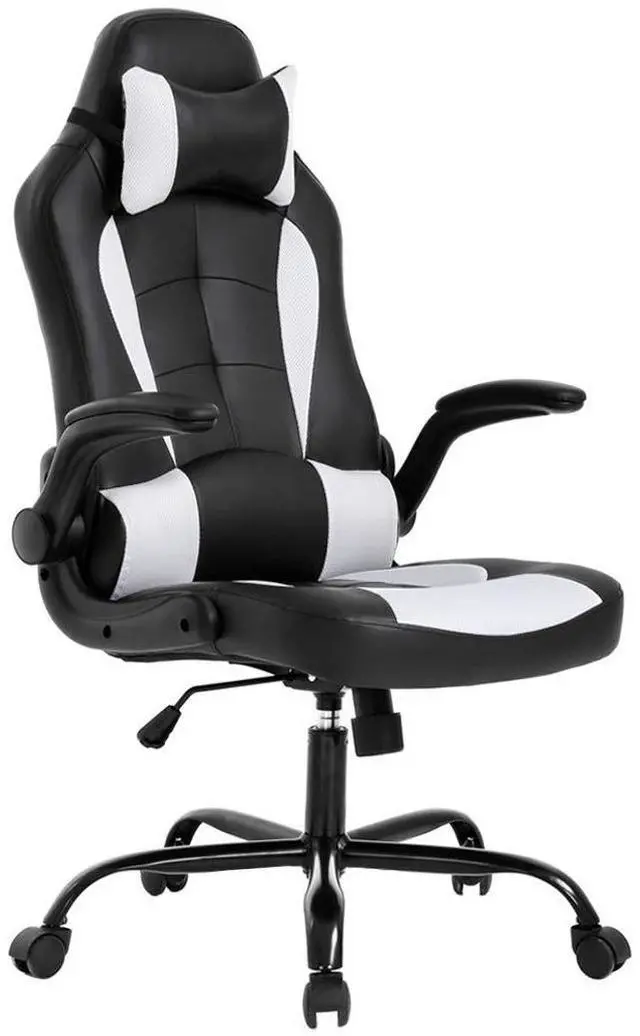 Main image of PC Gaming Chair Ergonomic Office Chair Desk Chair with Lumbar Support Flip Up Arms Headrest PU Leather Executive High Back Computer Chair for Adults Women Men (White)